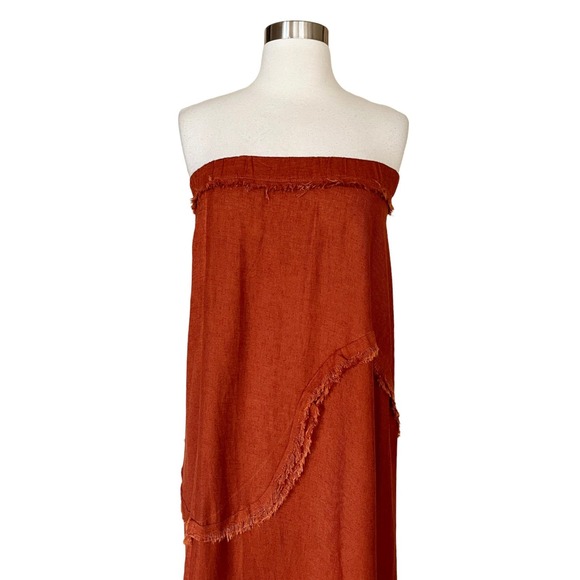 T. ZOVICH Strapless Dress Maxi Rust Brown Raw Hem Medium Boho Resort Raw Hem - Picture 7 of 10